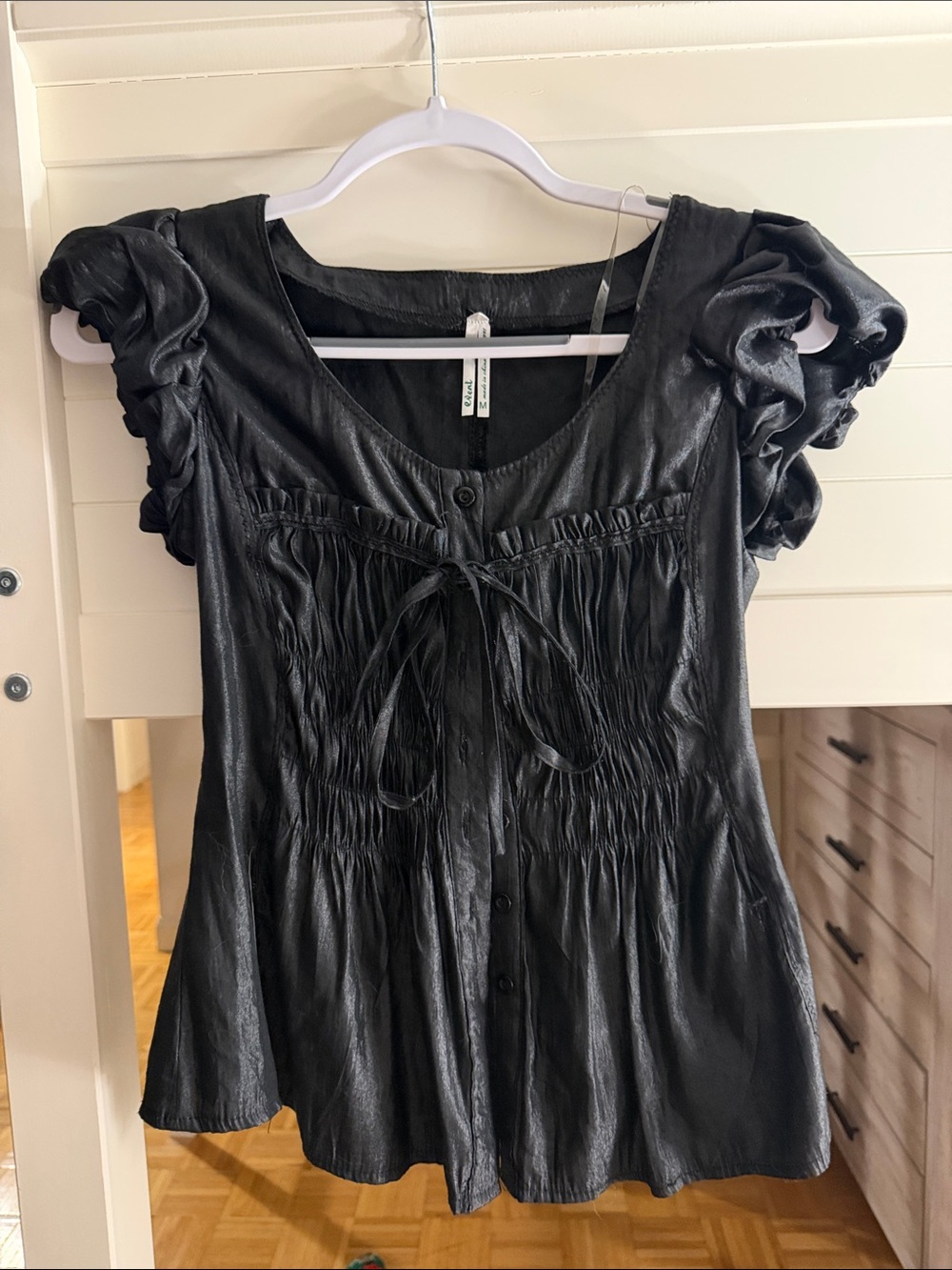 Black Ruffled Short Sleeve Babydoll Blouse - Women Tops